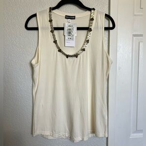 Basil & Maude by Anthropologie Ivory Tank Top with Sequin Trim